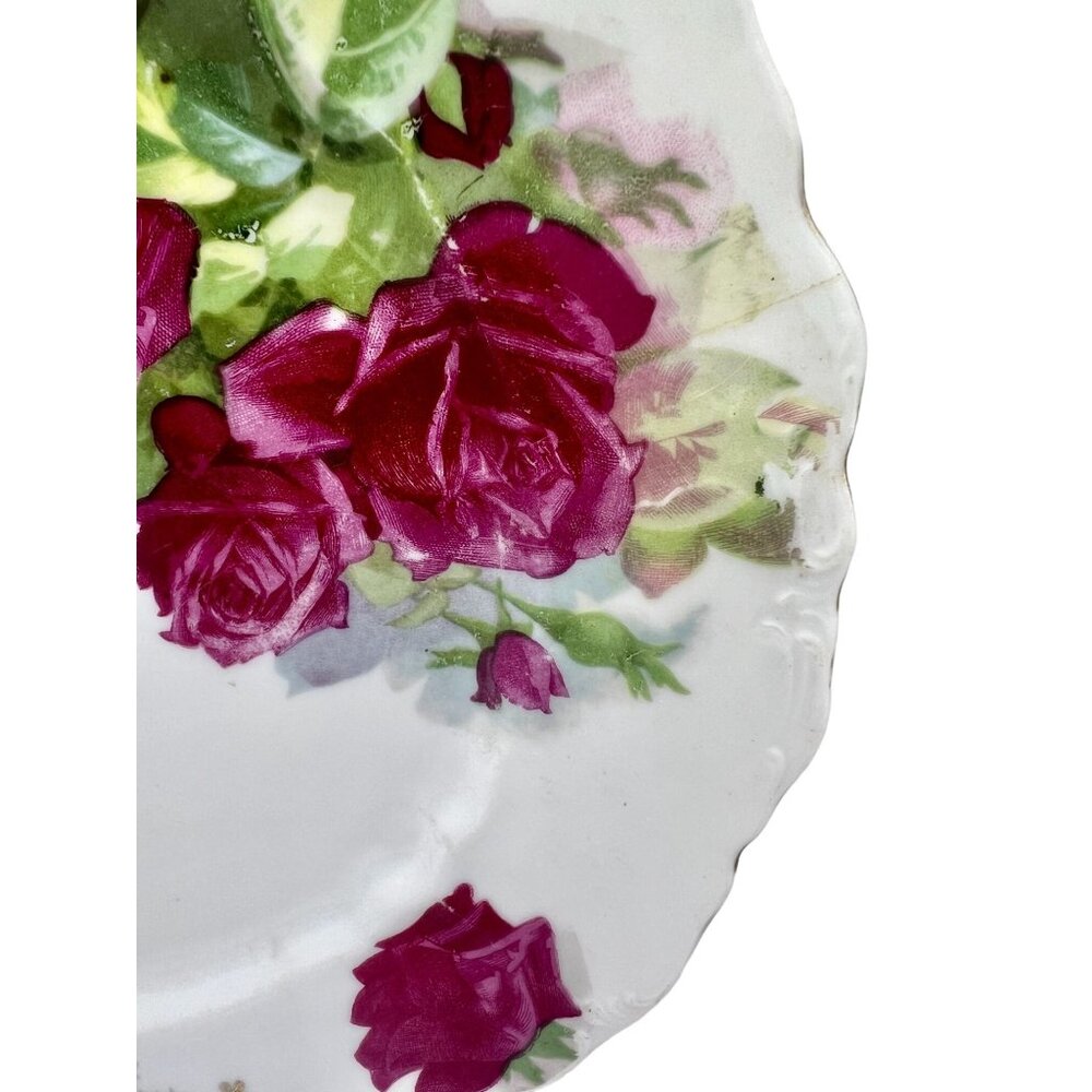 Vintage Oscar & Edgar Gutherz Royal Austria Purple Roses Plate Scalloped 9 1/2" - Picture 5 of 6